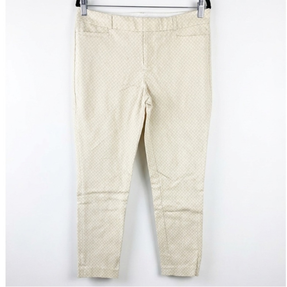 Banana Republic Sloan Fit Ankle Pants Cream Geometric Print Women's 8 Stretch